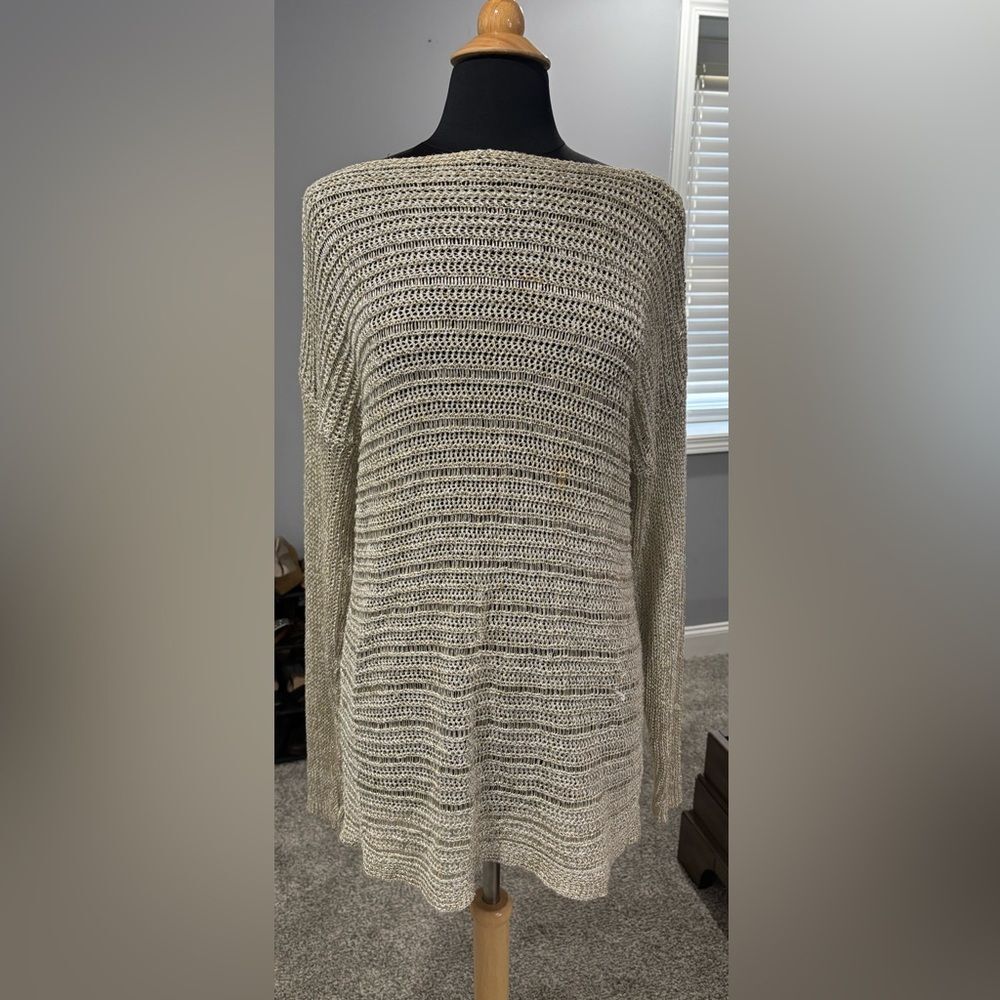 Cream Knitted Long-sleeved Dress Sweater by Peter Nygard-Size Medium
